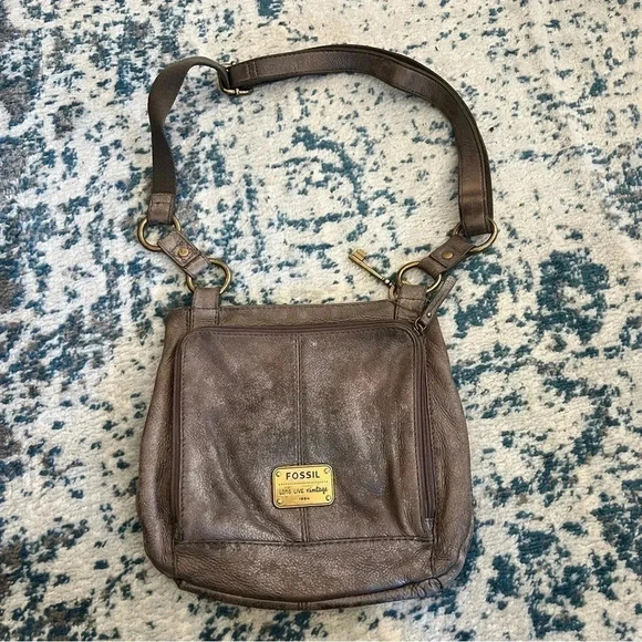 Fossil Long Live Vintage Leather Bag Distressed Grey - Picture 2 of 10